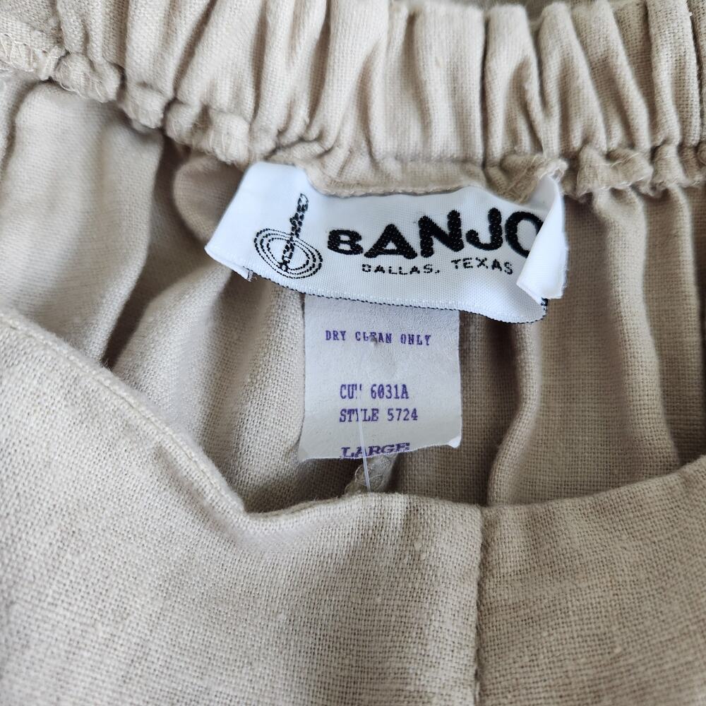 Vintage 90s Linen Blend Two Piece Skirt Set Collared Button Down Top Prairie L - Picture 13 of 14